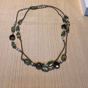 Green, gold, and white layered necklace